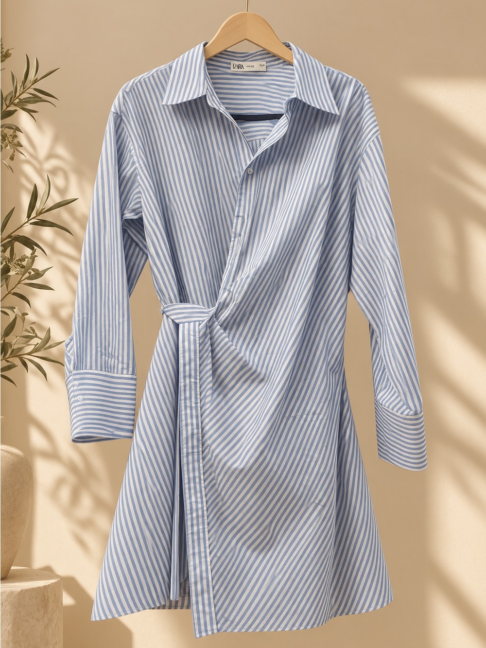 Mango Light Blue and White Stripes Women Shirt Wrap Dress ✨